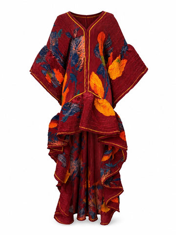 Vibrant Pleated Floral Kaftan
