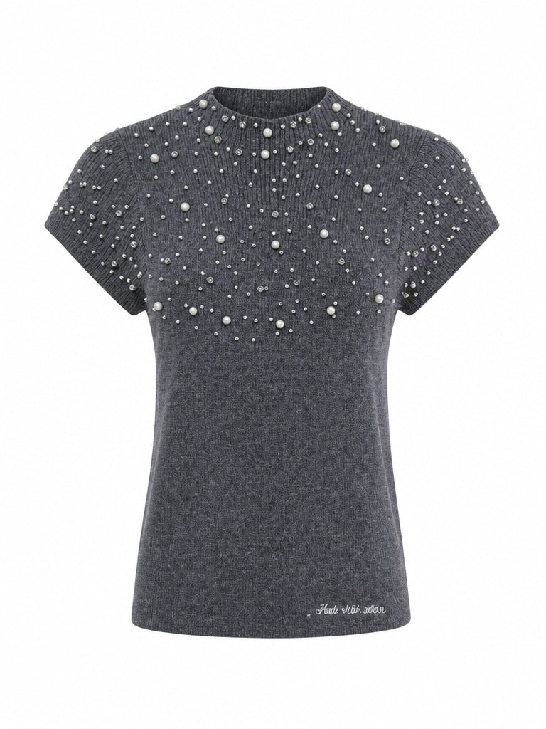 Radiant Pearl Rhinestone Knit Top