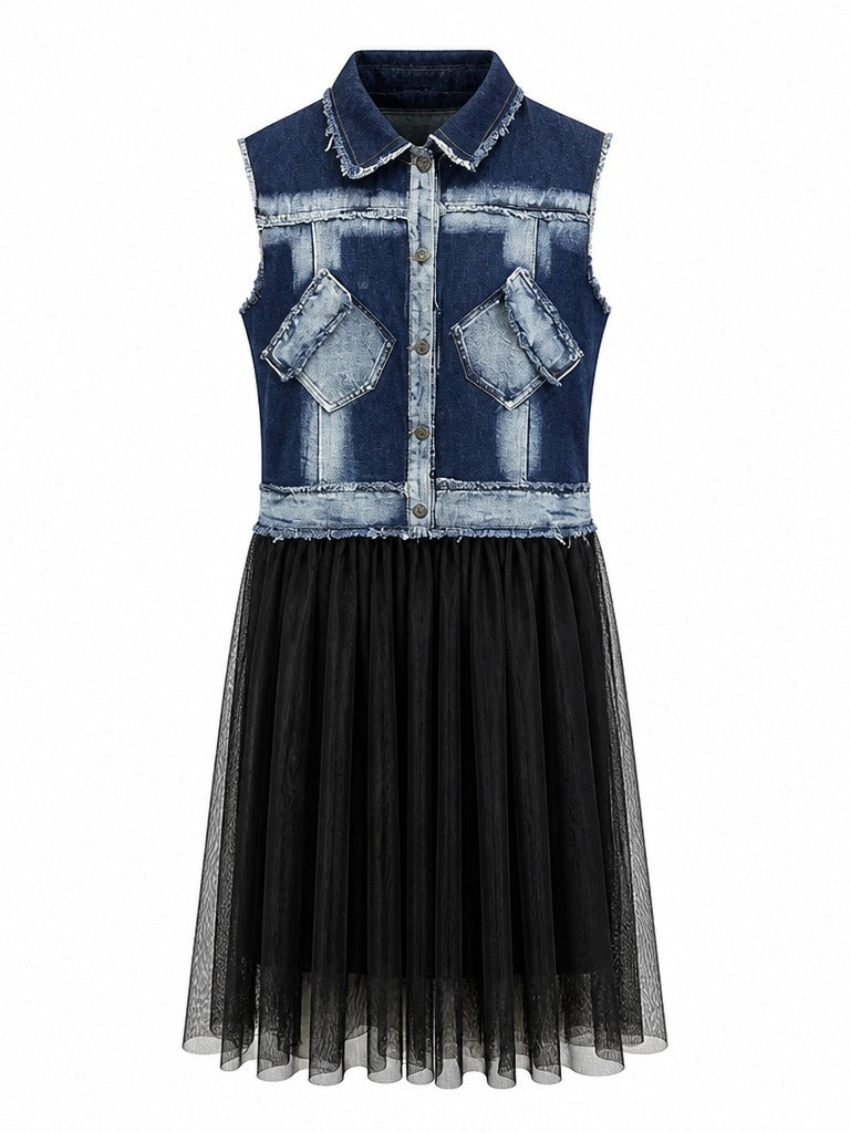 Daring Denim Mesh Blouse