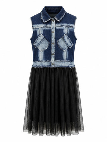 Daring Denim Mesh Blouse