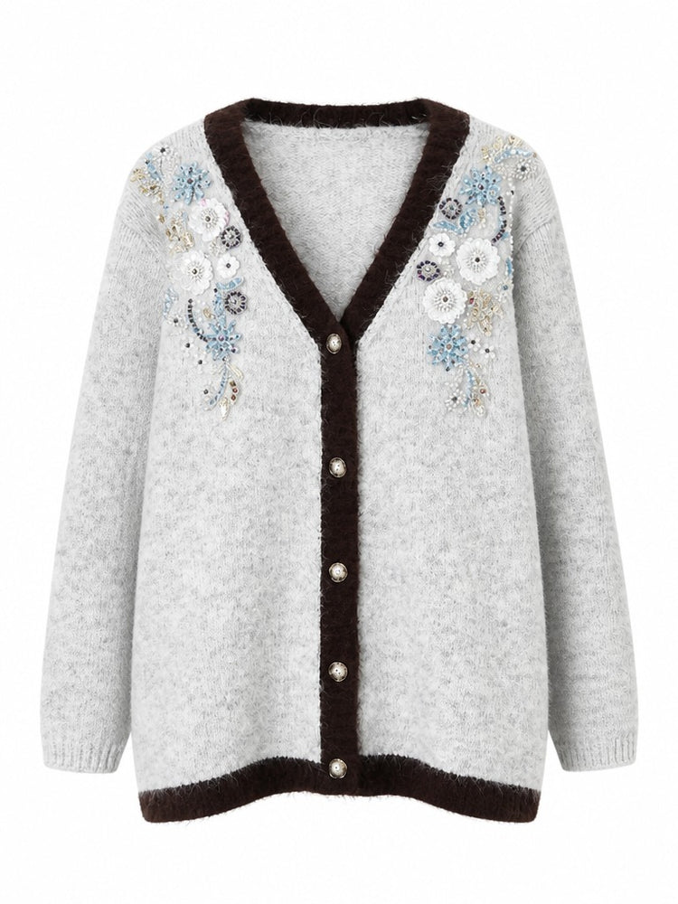 Radiant Beaded Floral Knit Cardigan