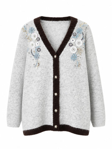 Radiant Beaded Floral Knit Cardigan