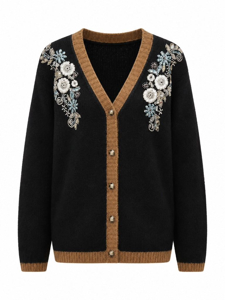 Radiant Beaded Floral Knit Cardigan