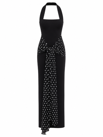 Elegant Polka Dot Halter Maxi Dress