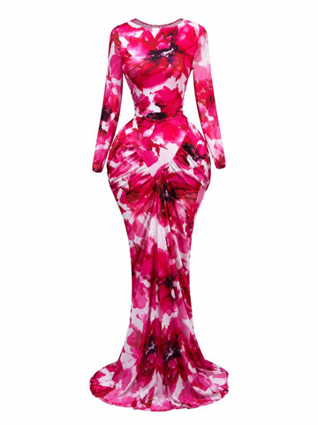 Magnetic Tie Dye Ruched Maxi Dress