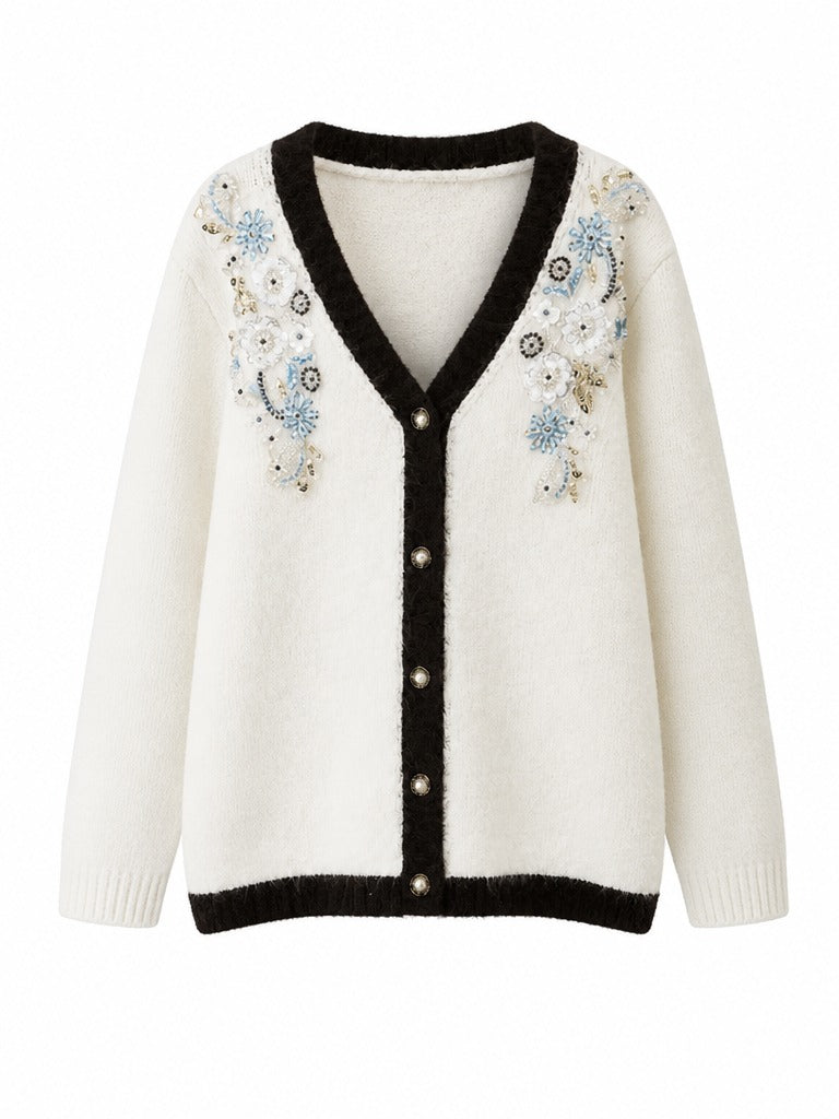 Radiant Beaded Floral Knit Cardigan