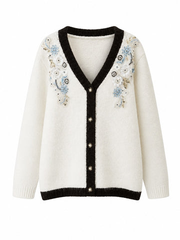 Radiant Beaded Floral Knit Cardigan