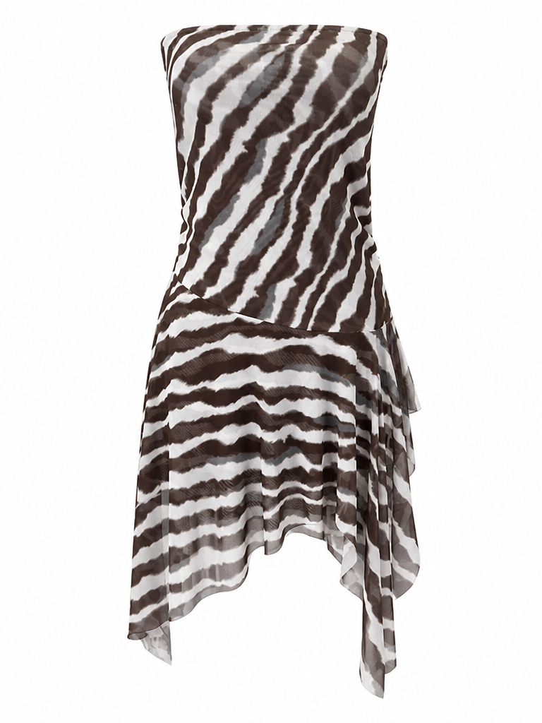 Dynamic Striped Irregular Mini Dress