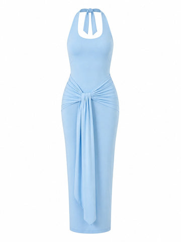 Radiant Halter Ruched Maxi Dress