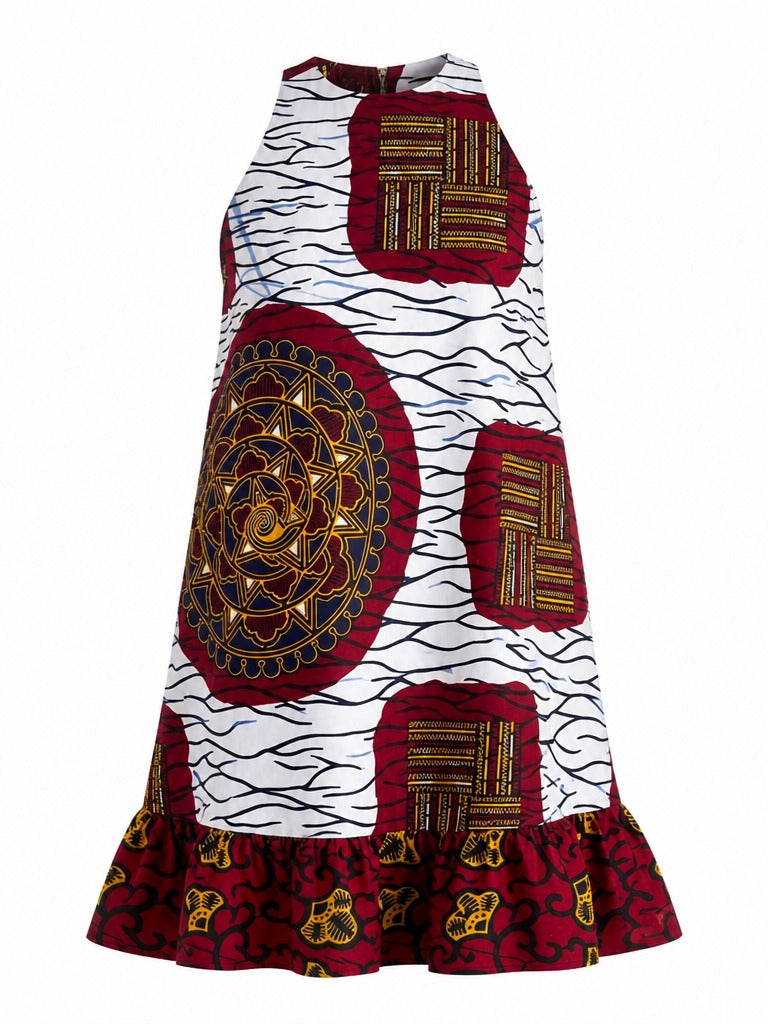 Nnem Bloom Ankara Cotton Midi Dress - White & Red Print