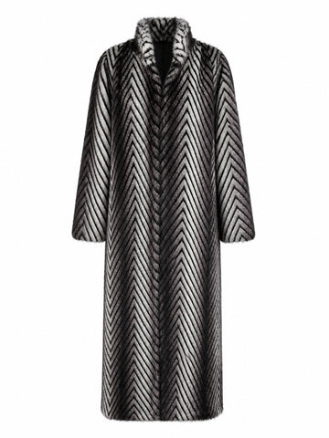 Elegant Faux Fur Striped Maxi Coat