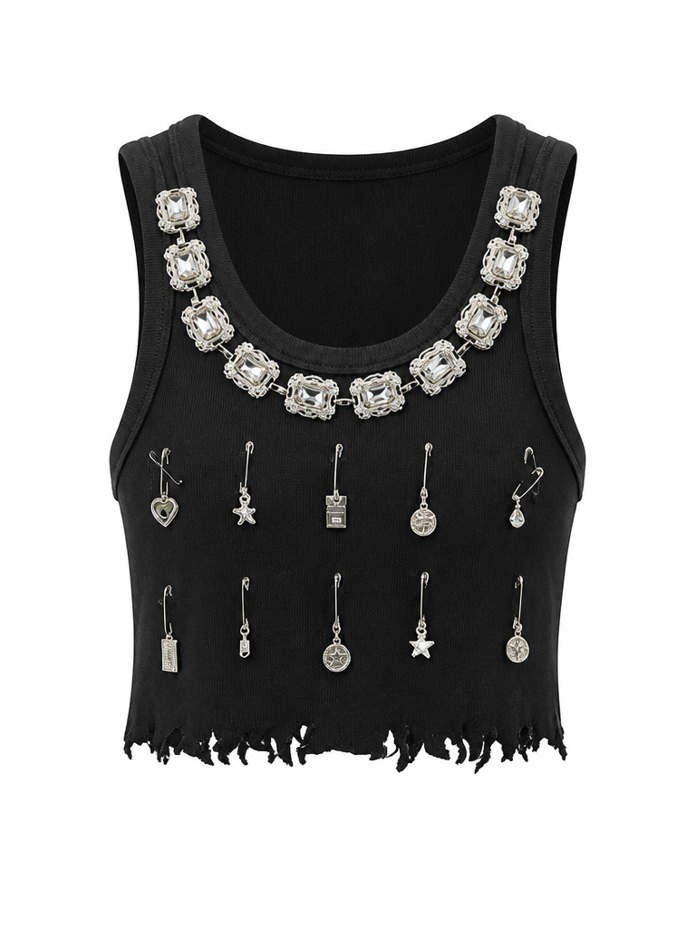 Daring Crystal Embellished Knitted Top