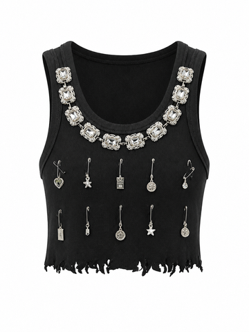Daring Crystal Embellished Knitted Top