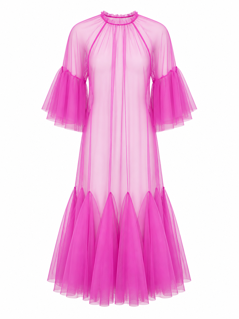 Ethereal Ruffled Mesh Maxi Dress