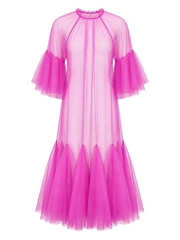 Ethereal Ruffled Mesh Maxi Dress