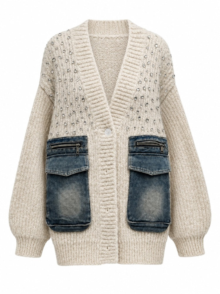 Unique Knit Denim Patchwork Cardigan