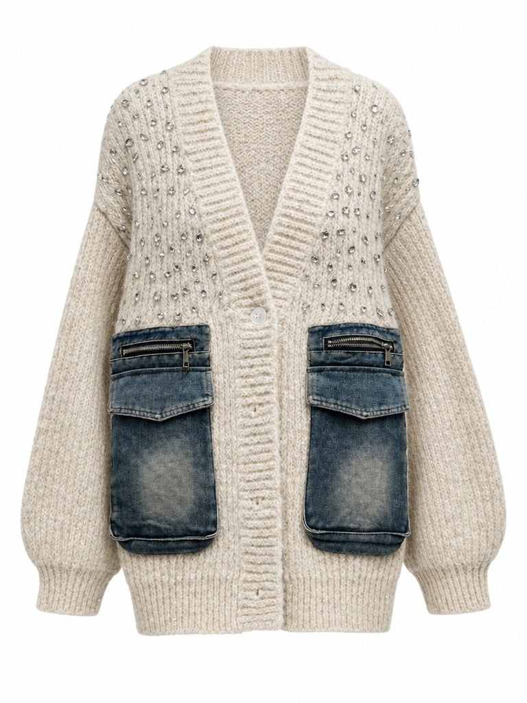 Unique Knit Denim Patchwork Cardigan