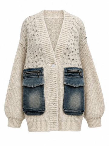 Unique Knit Denim Patchwork Cardigan