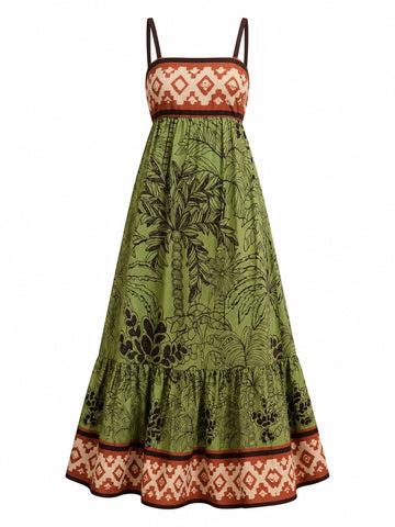 Wanderlust Printed Square Neck Maxi Dress