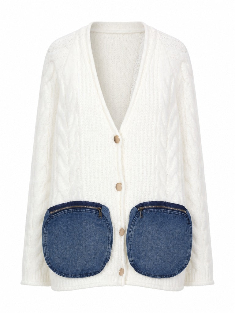 Unique Denim Pocket Knit Cardigan