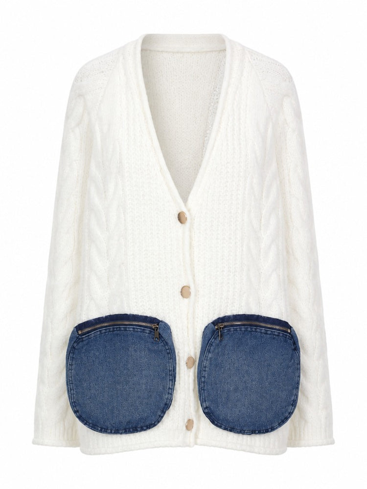Unique Denim Pocket Knit Cardigan
