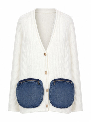 Unique Denim Pocket Knit Cardigan