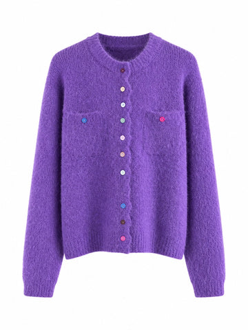 Vibrant Rainbow Buttoned Knit Cardigan