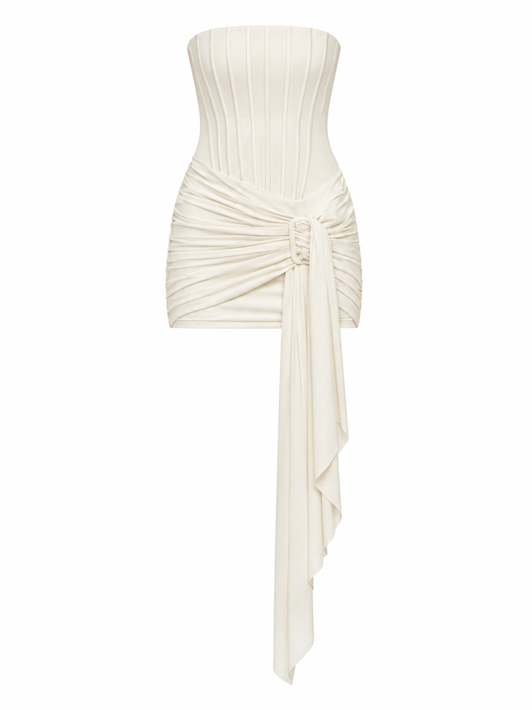 Confident Strapless Draped Mini Dress