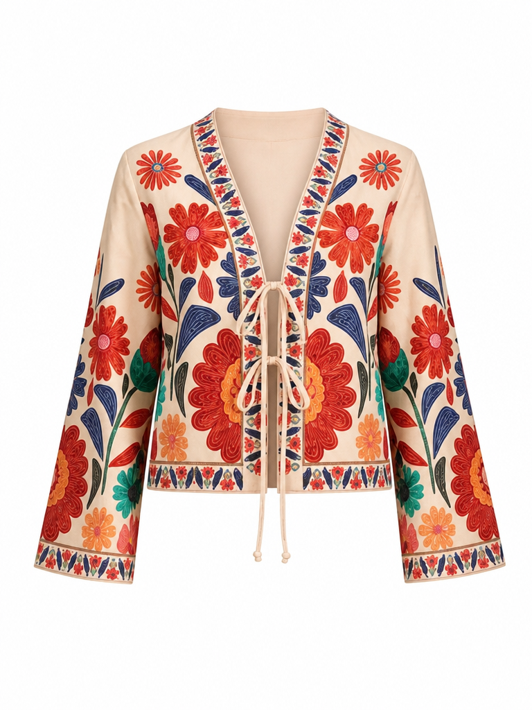 Free Spirit Embroidered Tie-Front Blouse