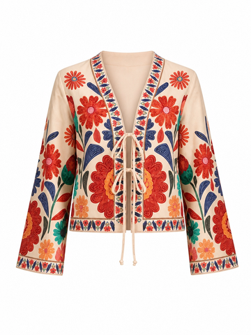 Free Spirit Embroidered Tie-Front Blouse