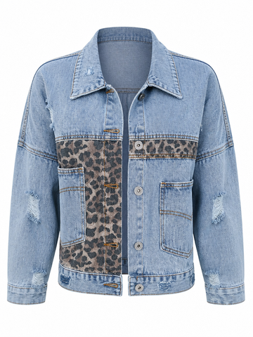 Fierce Leopard Patchwork Denim Jacket
