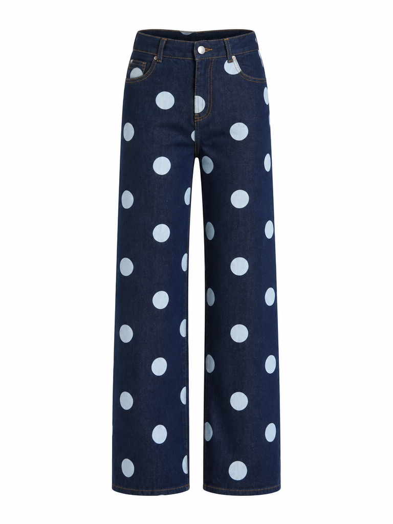 Distinctive Polka Dot Wide Leg Jeans