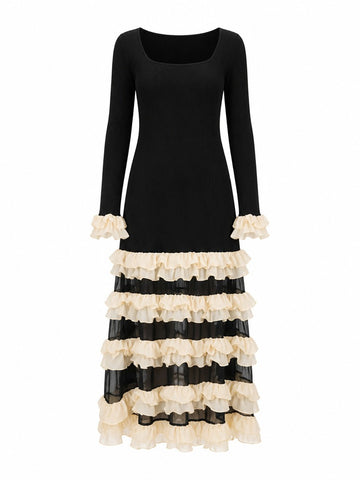 Elegant Ruffled Knit Maxi Dress