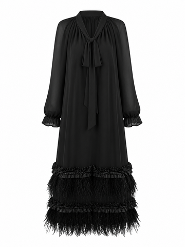 Divine Chiffon Feather Trim Maxi Dress