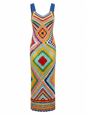 Vibrant Crochet Knit Maxi Dress