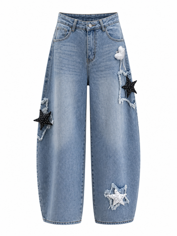 Audacious Star Patched Baggy Jeans
