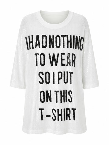 Audacious Sequined Letter Loose T-Shirt