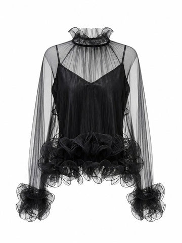 Audacious Ruffled Mesh Blouse