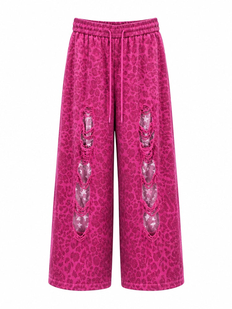Daring Leopard Ripped Wide Leg Trousers