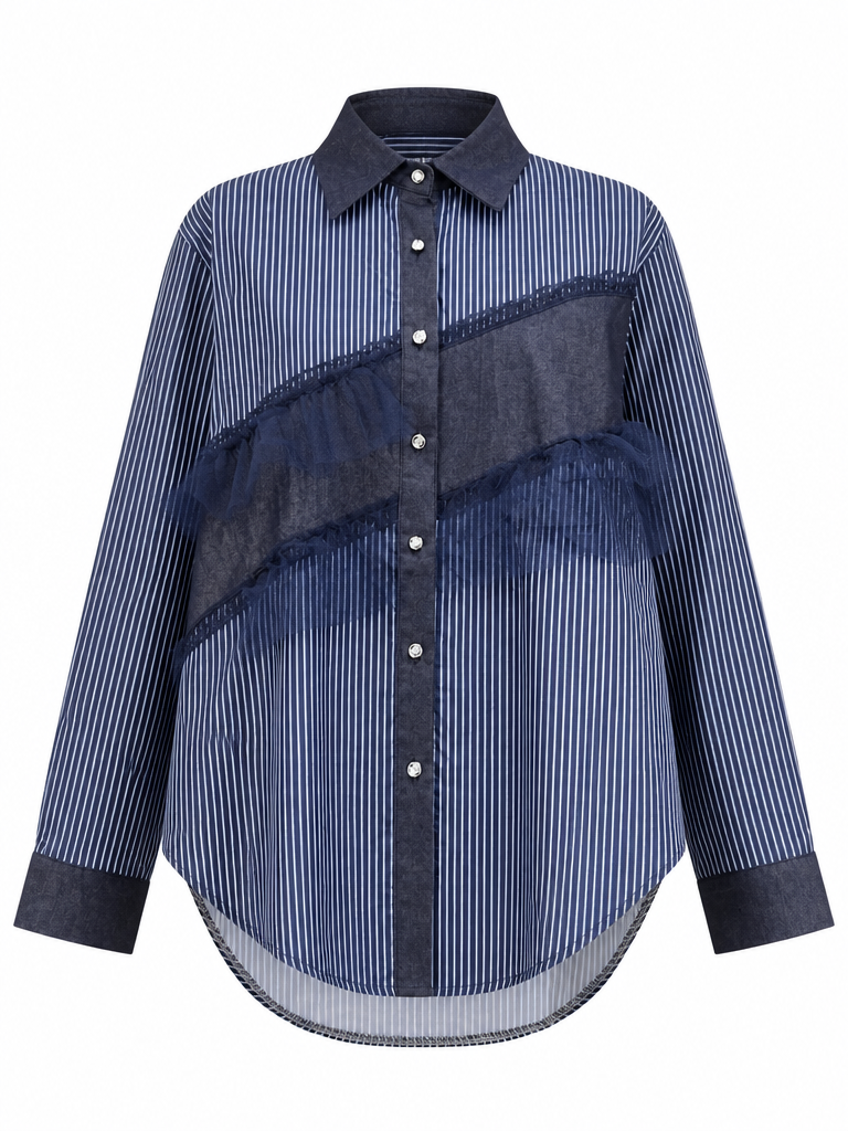 Unique Mesh Striped Blouse