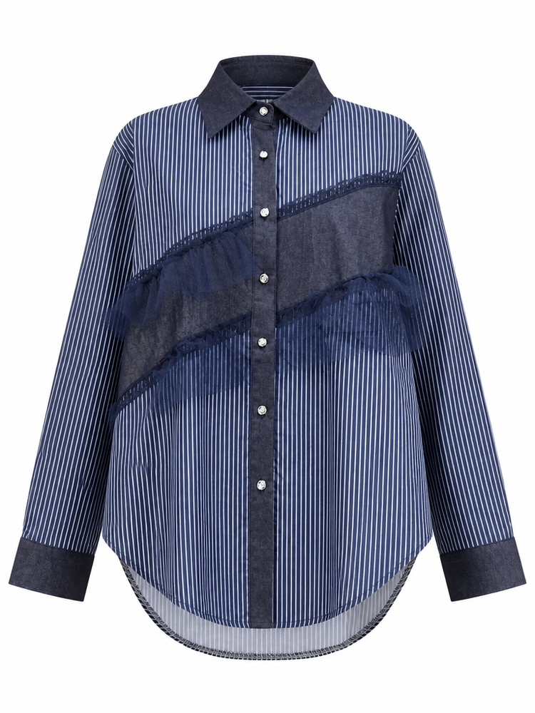 Unique Mesh Striped Blouse