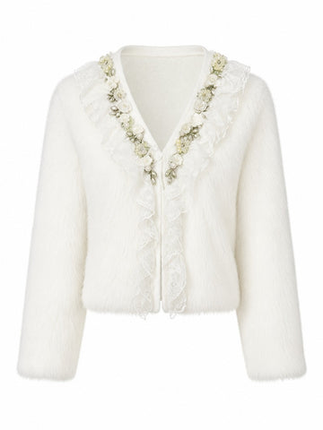 Divine Beaded Floral Ruffle Cardigan