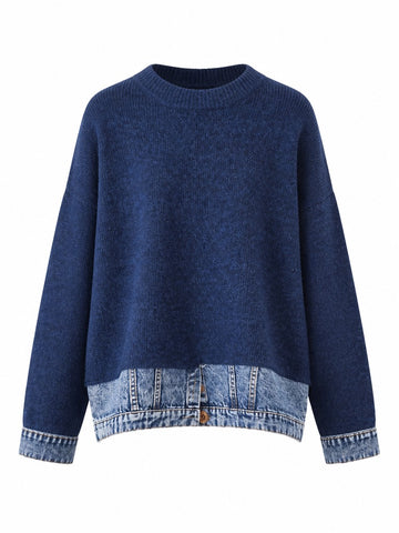 Unique Knit Denim Patchwork Pullover