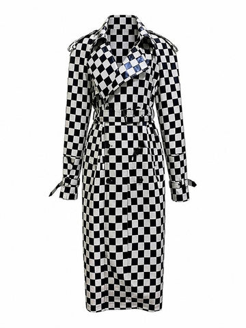 Audacious Checkered Faux Leather Trenchcoat