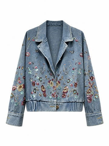 Vibrant Sequin Floral Denim Jacket