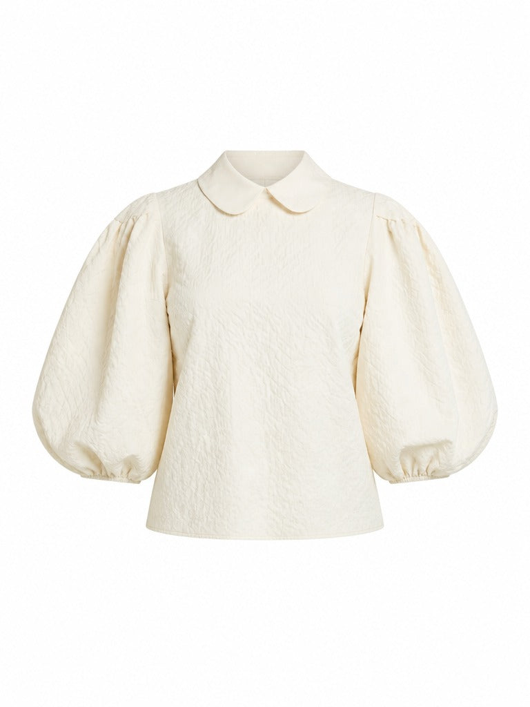 Ethereal Textured Balloon Sleeve Blouse