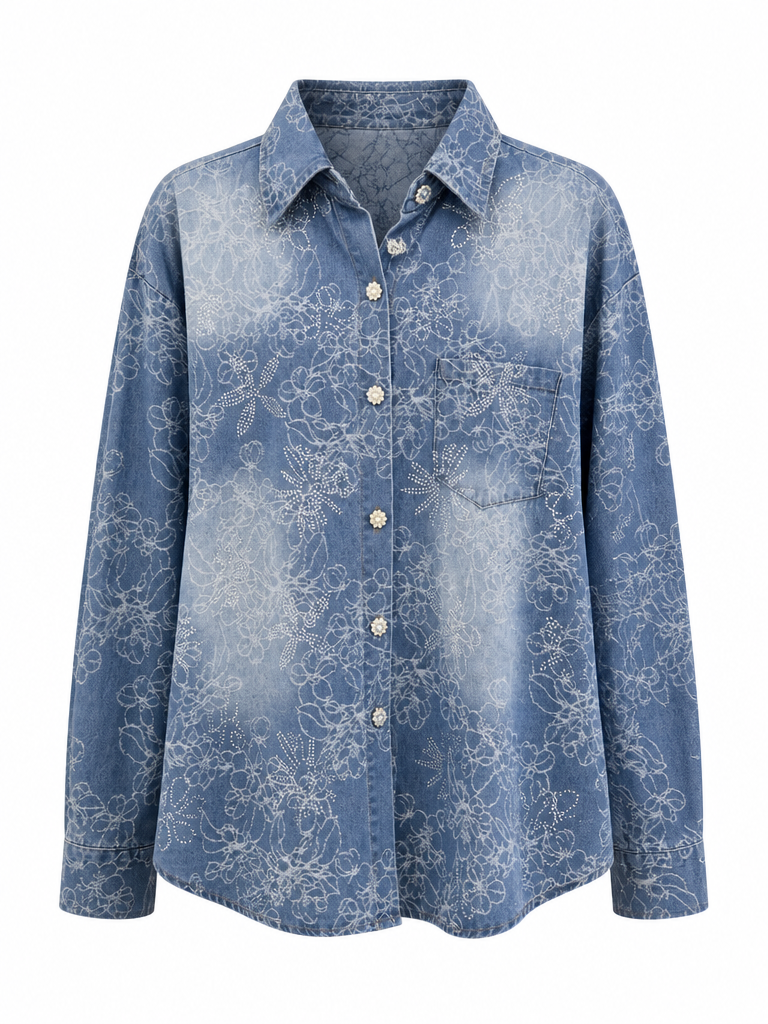 Magnetic Rhinestone Flower Denim Jacket