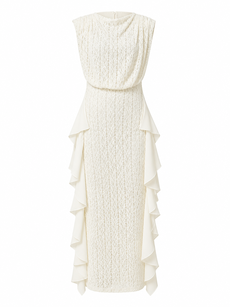 Elegant Lace Ruffle Knit Maxi Dress