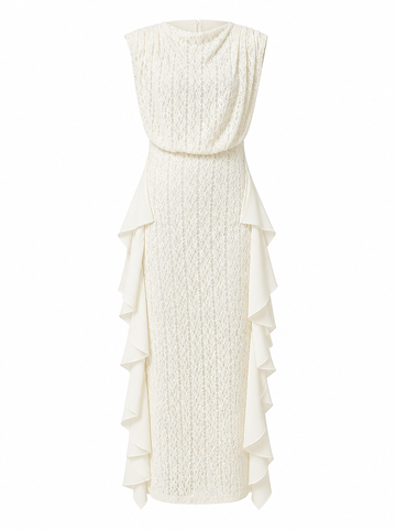 Elegant Lace Ruffle Knit Maxi Dress