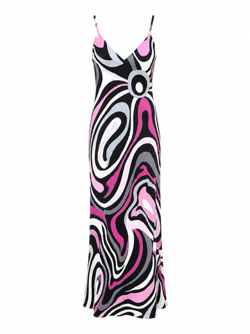Vibrant Printed Satin Midi Dress